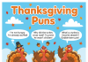 Clean Thanksgiving Puns & One-Liners for Kids, Parents & Teachers Cute Thanksgiving illustration with turkeys and pumpkins for kids’ puns