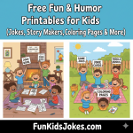 Kids having fun with humor-themed printables, jokes, and coloring pages