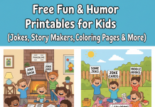 Free Kids Humor & Fun Printables – Joke Worksheets, Activity Sheets & Stories Kids having fun with humor-themed printables, jokes, and coloring pages