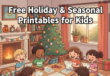 Free Holiday & Seasonal Printables for Kids Kids enjoying holiday and seasonal printables including coloring, puzzles, and games