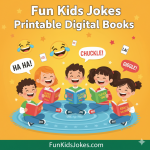 Fun Kids Jokes Printable - Kids laughing and enjoying Fun Kids Jokes printable eBooks with joke icons and speech bubbles