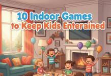 10 Indoor Games to Keep Kids Entertained Kids playing indoor games and laughing together at home