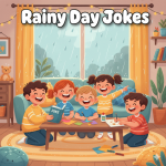 Rainy Day Jokes Kids laughing and having fun indoors on a rainy day with crafts and jokes