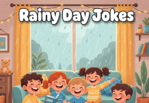 Kids laughing and having fun indoors on a rainy day with crafts and jokes